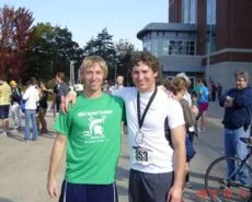 Steve running a marathon with a friend